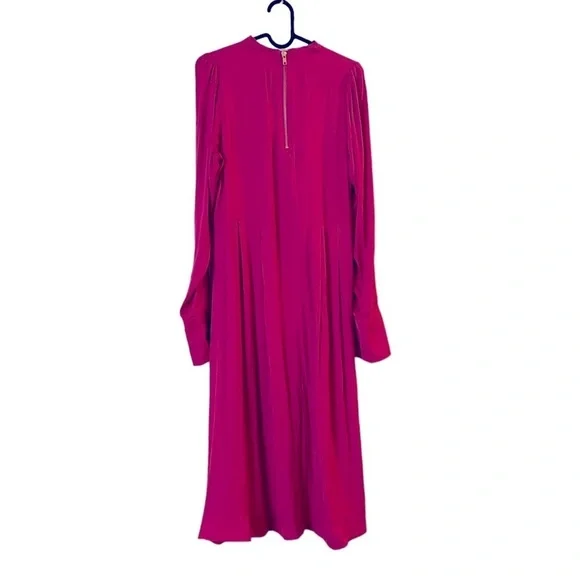 Free People L/S Deep Pink Embroidered High Neck High Slit Maxi Dress